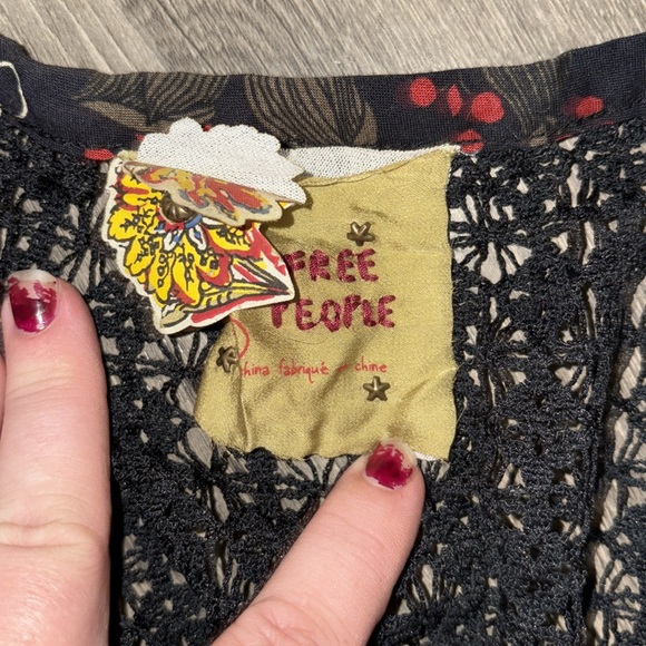 Vintage Free People Black Crochet Drop Waist Cap Slv Boho Whimsygoth size 4 - Picture 5 of 8